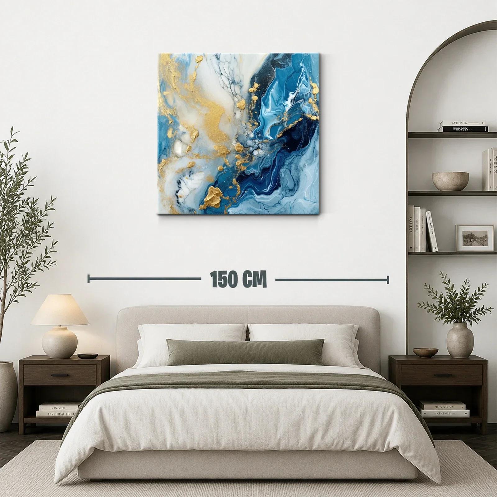 Cuadro abstracto con tonos azules y dorados elegantes — miniatura 3