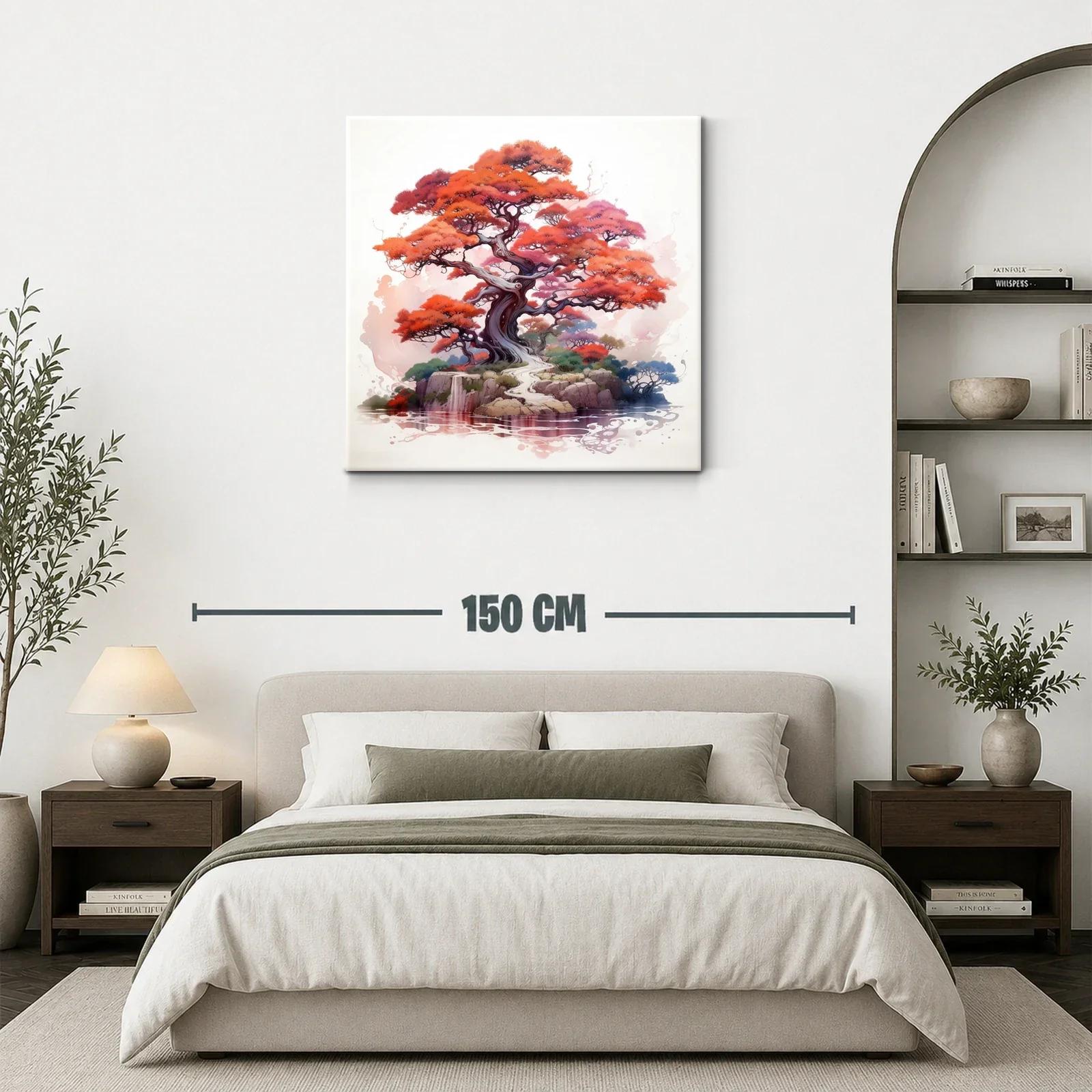 Árbol rojo y paisaje sereno con reflejo en el agua — miniatura 3