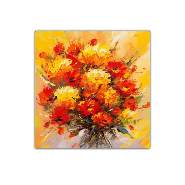 Cuadro moderno con ramo vibrante de flores rojas y amarillas