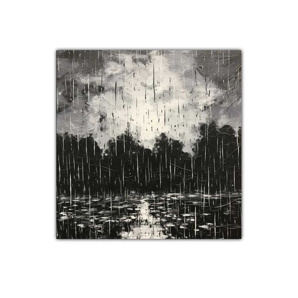 Cuadro artístico paisaje lluvioso en tonos gris y negro — miniatura 1