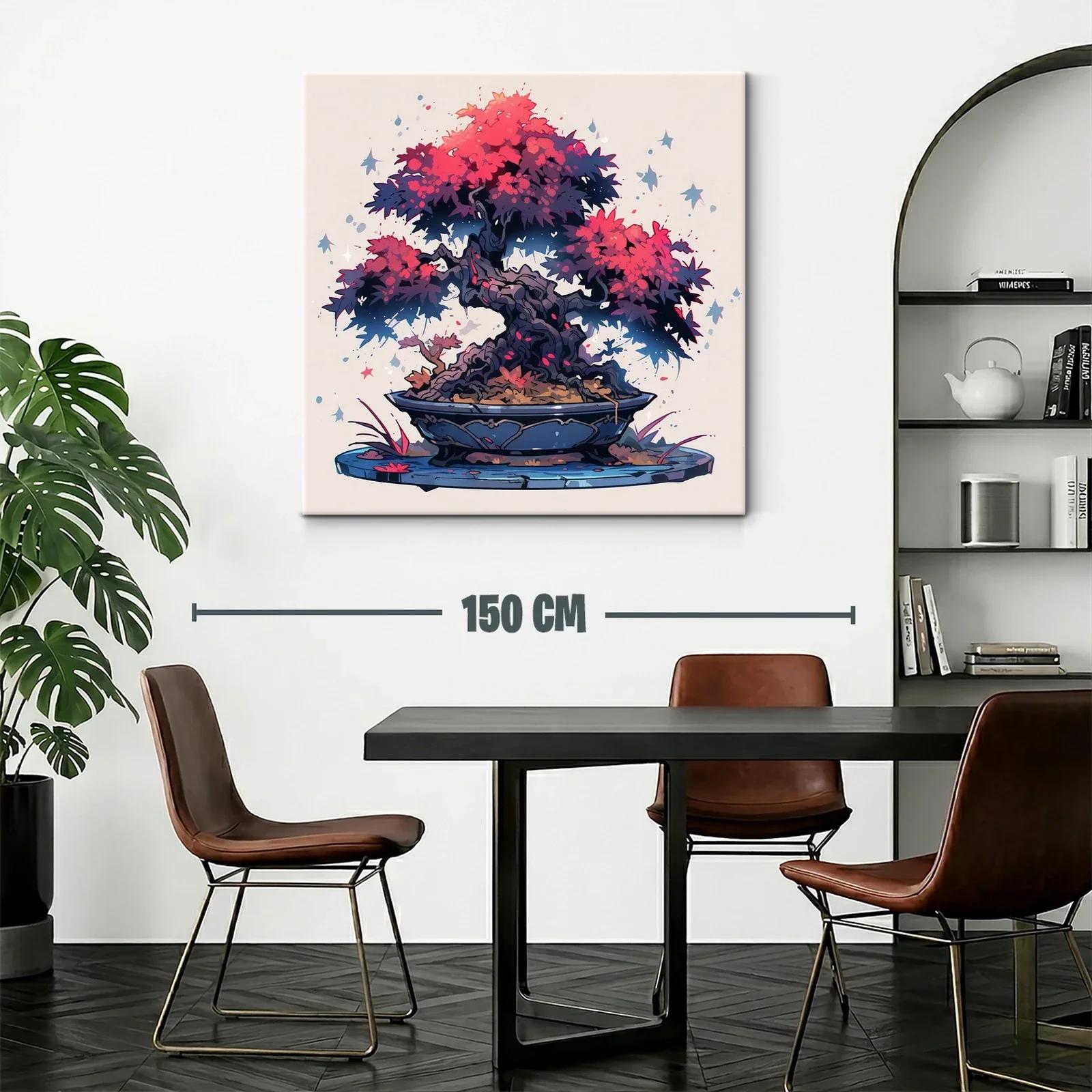 Cuadro arte bonsái vibrante con tonos rojos y azules — miniatura 2