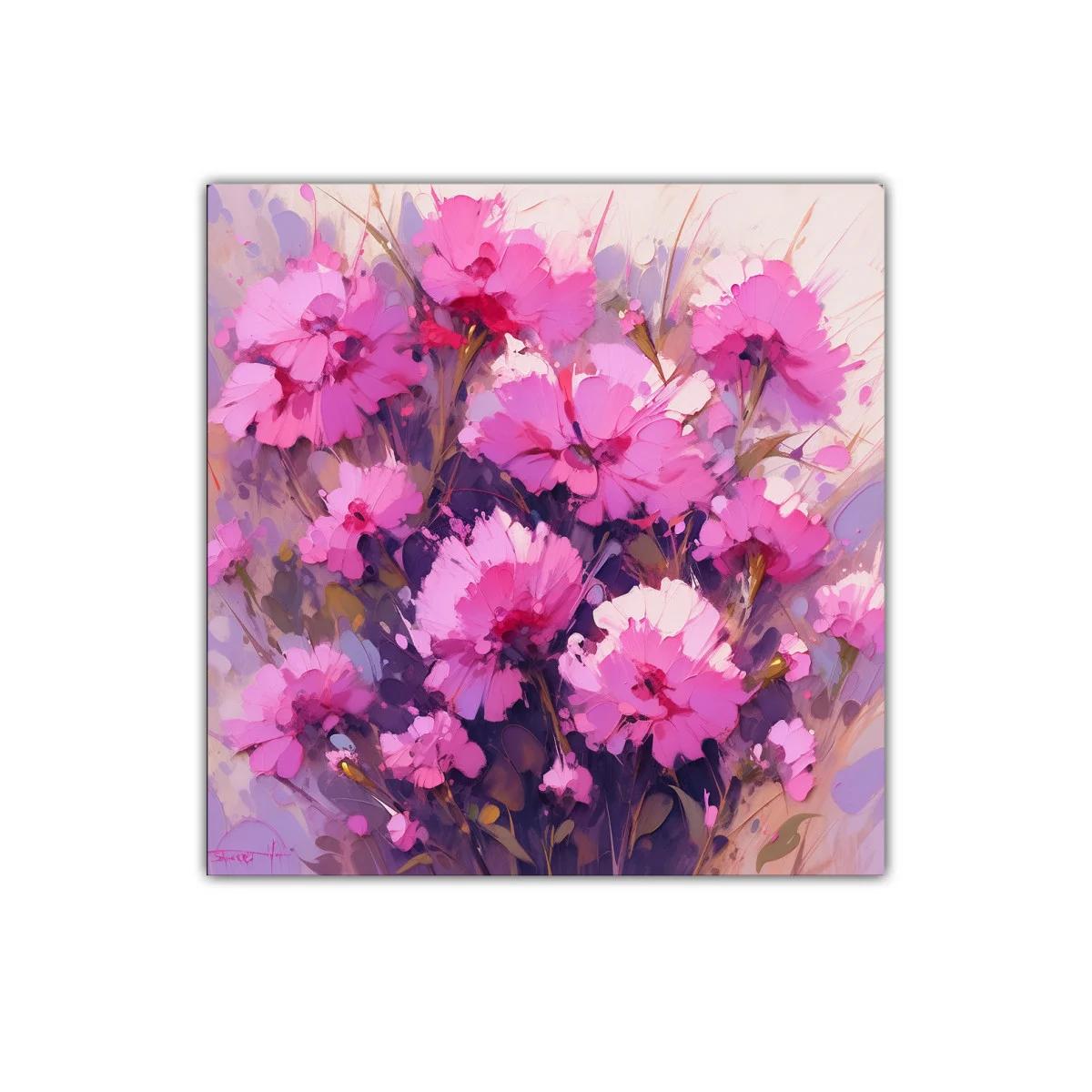 Cuadro decorativo con flores vibrantes en tonos rosas y morados