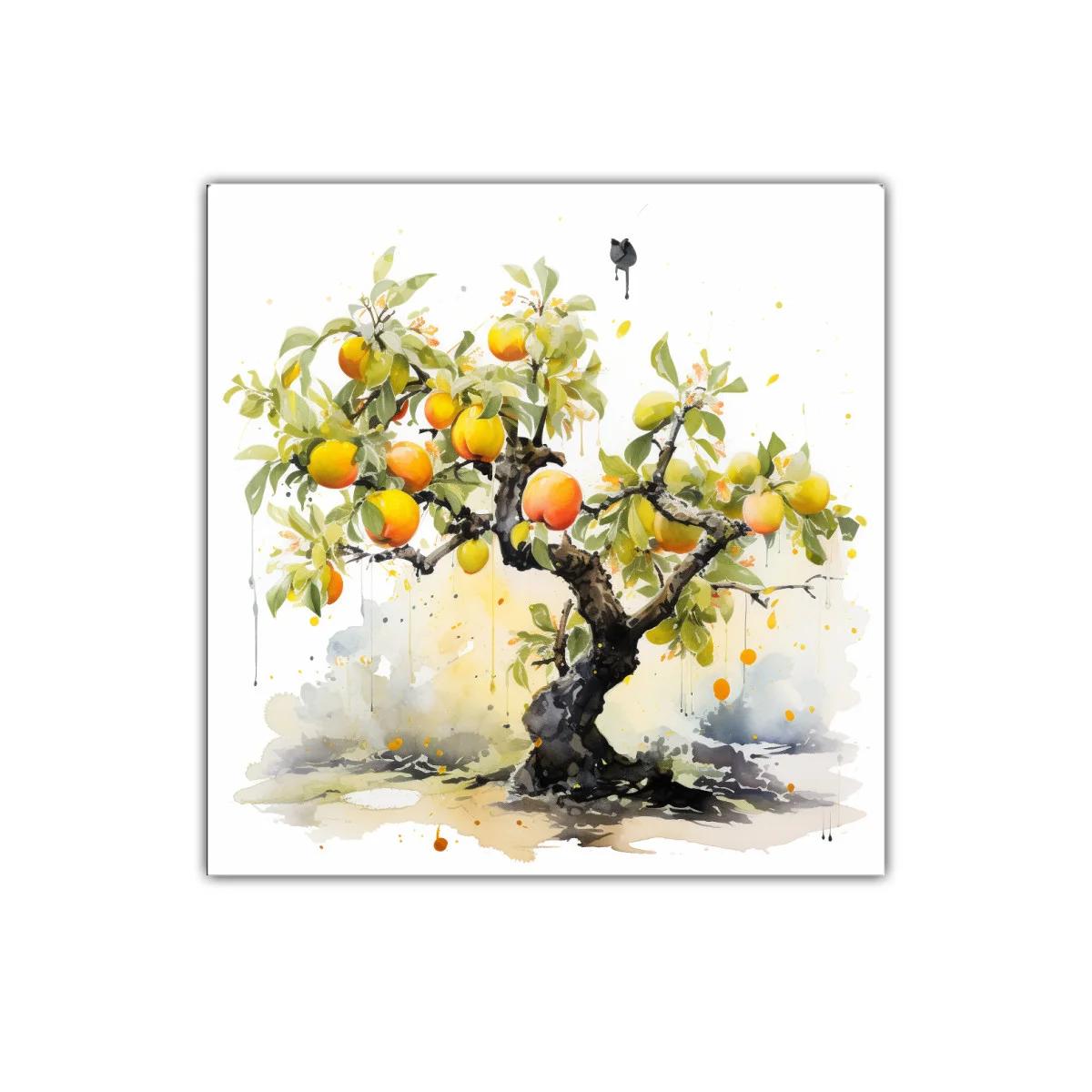 Cuadro decorativo con árbol de frutas vibrantes y hojas verdes