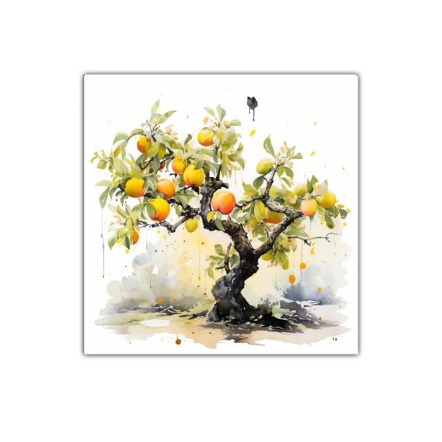 Cuadro decorativo con árbol de frutas vibrantes y hojas verdes