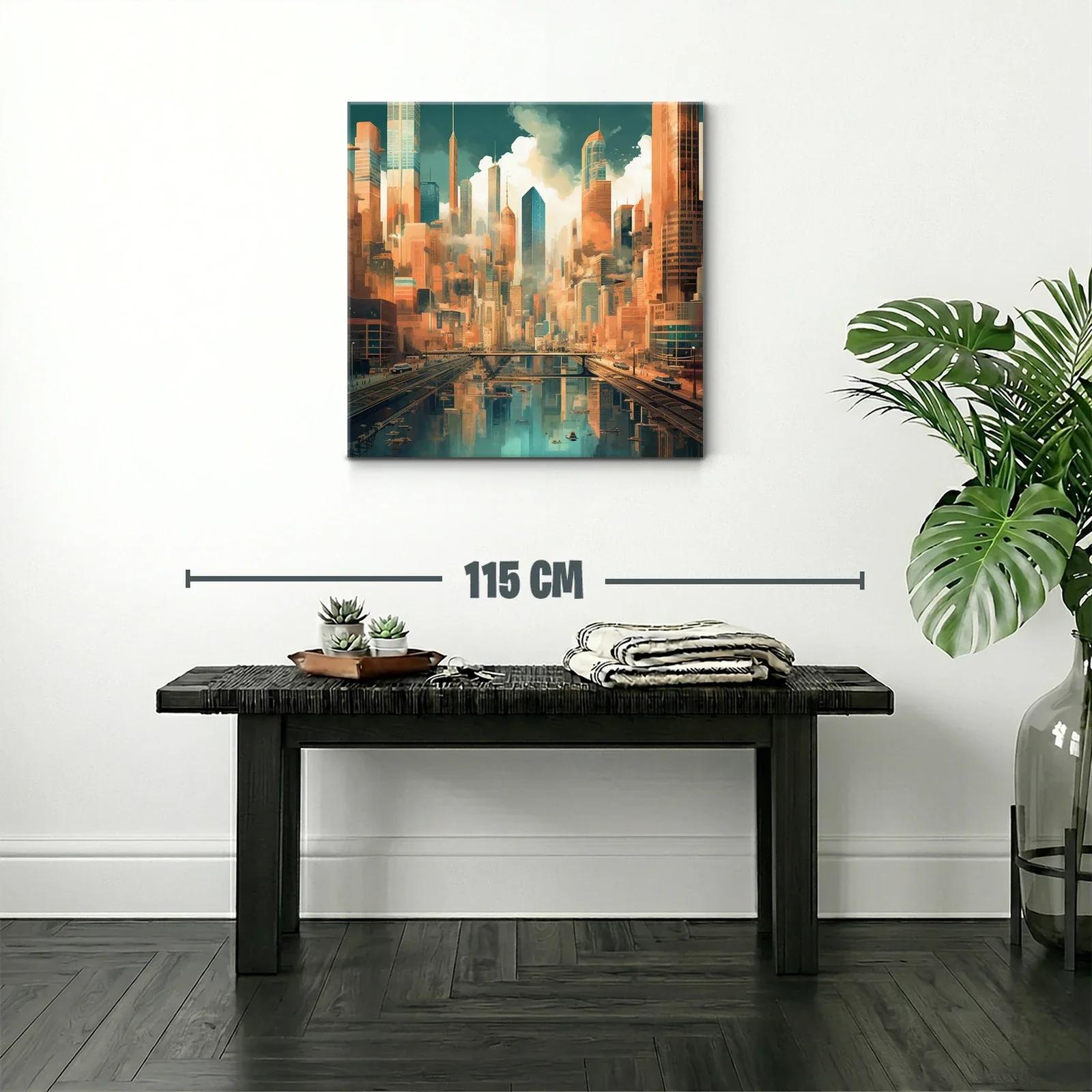 Paisaje urbano futurista con reflejos en el agua — miniatura 2
