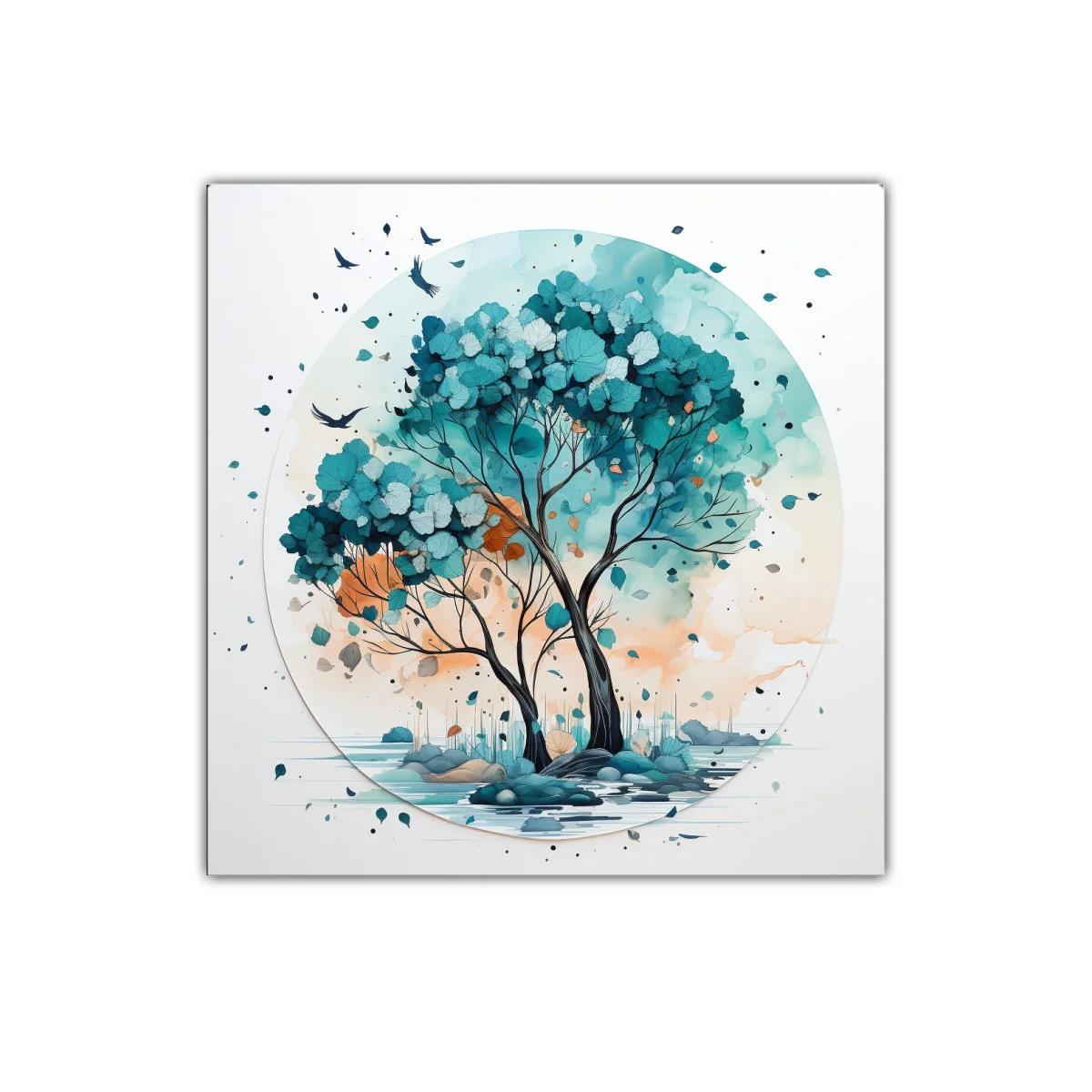 Árboles en paisaje sereno con tonos azul y naranja — imagen principal