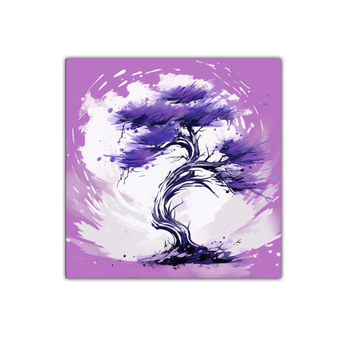 Árbol estilizado en tonos morados y lilas vibrantes