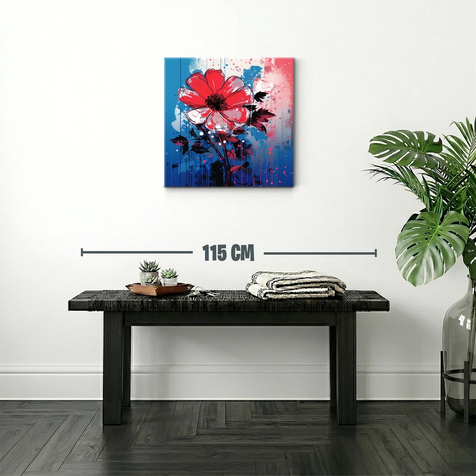 Flor roja vibrante sobre fondo azul y rosa — miniatura 2