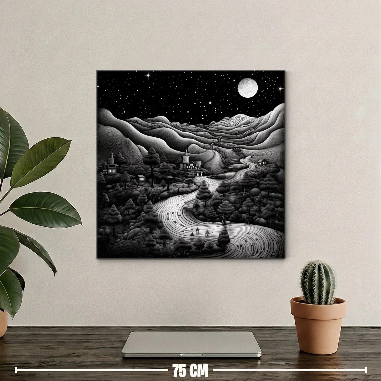 Paisaje nocturno con río serpenteante y luna llena brillante — miniatura 2