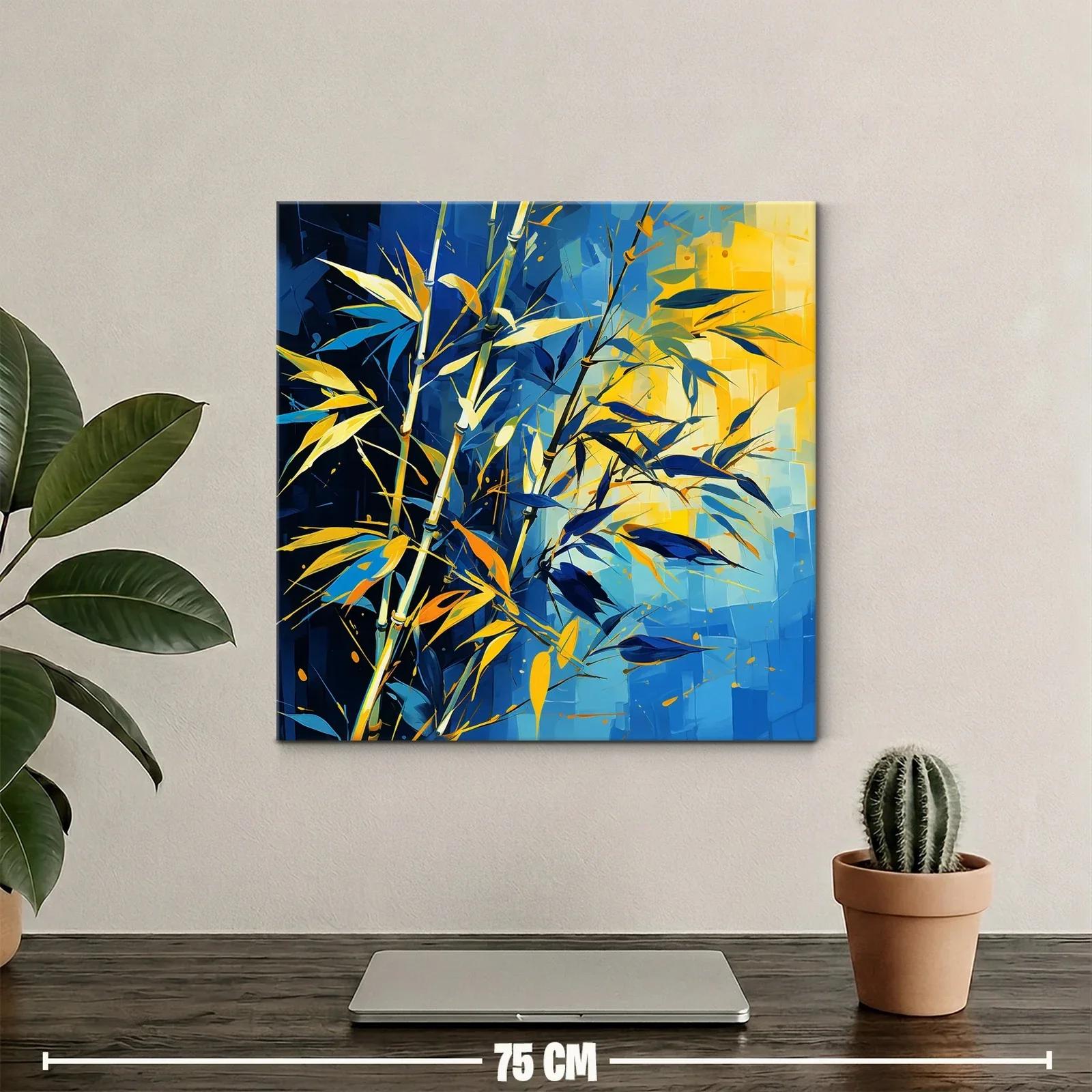 Cuadro moderno con plantas en tonos azules y amarillos vibrantes — miniatura 2