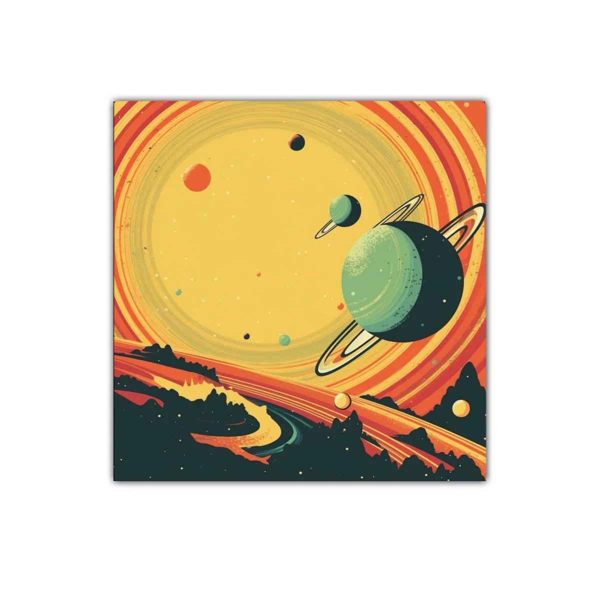 Cuadro decorativo con diseño espacial y planetas anillados