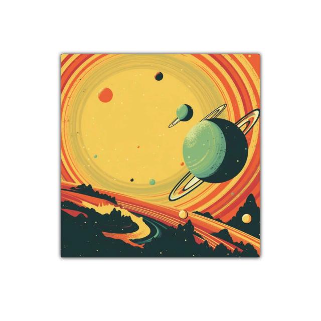 Cuadro decorativo con diseño espacial y planetas anillados