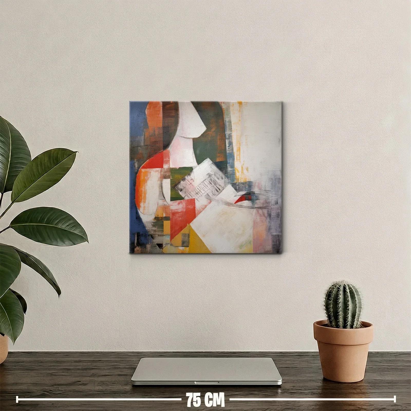 Cuadro abstracto figura femenina en tonos cálidos y fríos — miniatura 2
