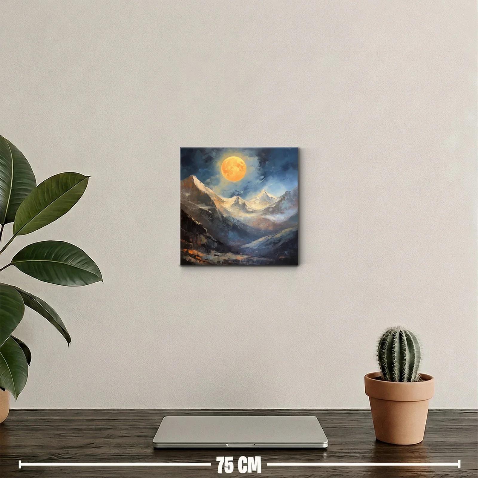 Paisaje Montañoso con Luna Llena en Tonos Cálidos y Fríos — miniatura 2