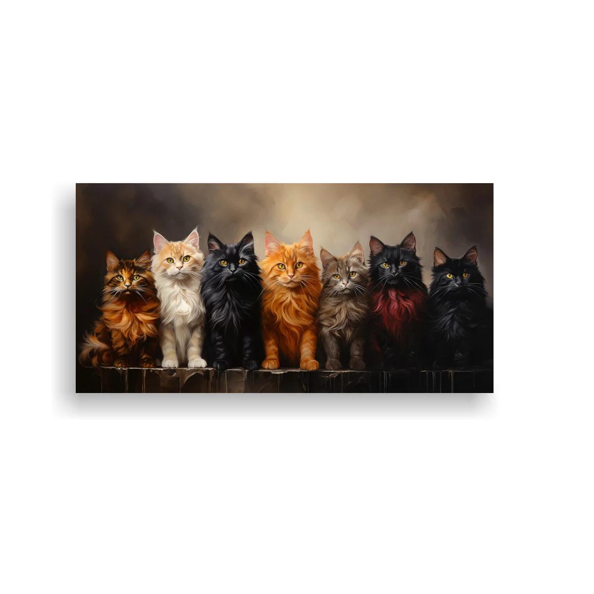Cuadro grupo de gatos sobre una valla