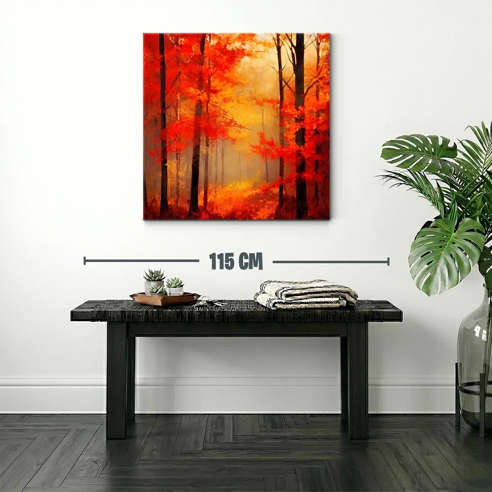 Bosque en otoño con intensos tonos cálidos y neblina suave — miniatura 2