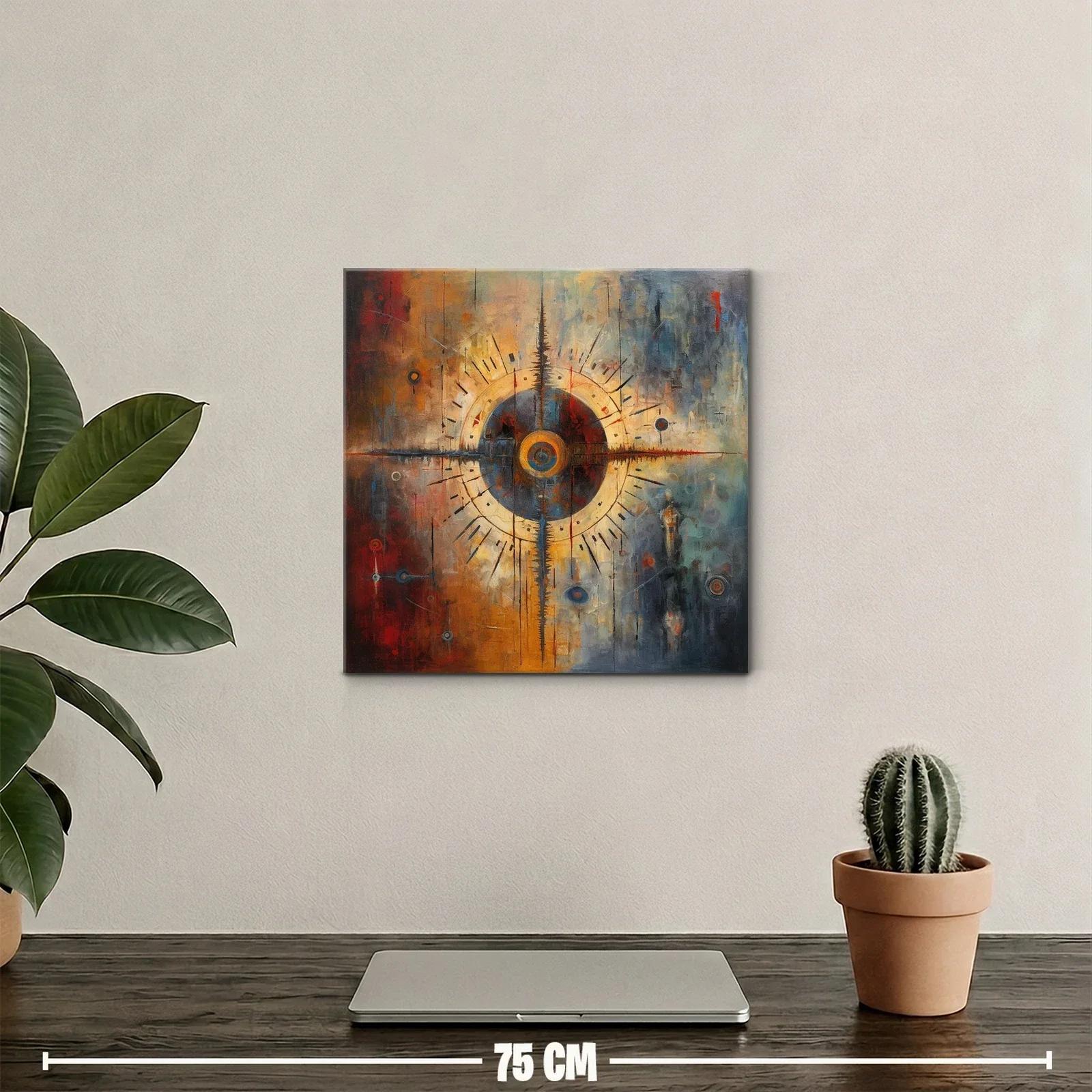 Cuadro abstracto con diseño circular en tonos cálidos y fríos — miniatura 2