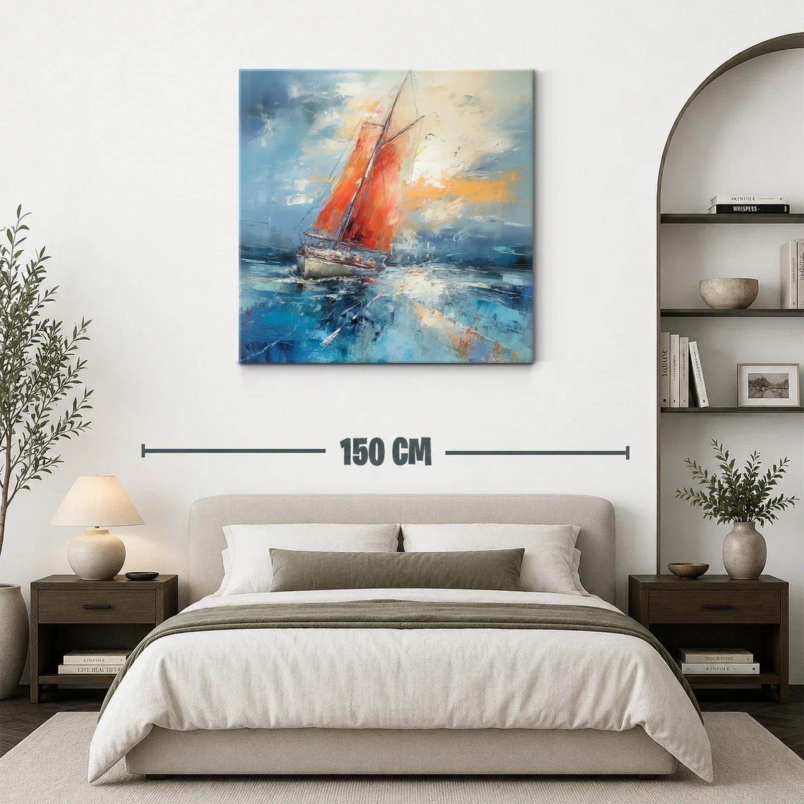 Barco de vela con tonos cálidos y mar azul profundo — miniatura 3