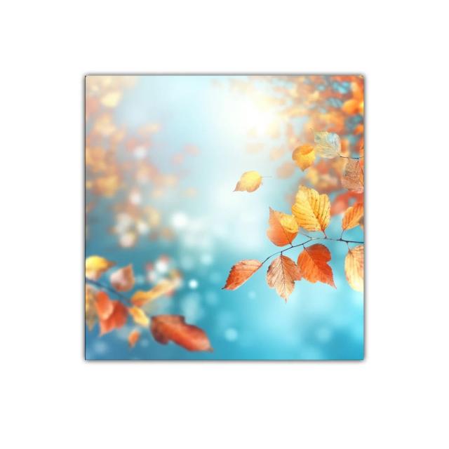 Cuadro decorativo de hojas otoñales en azul y naranja