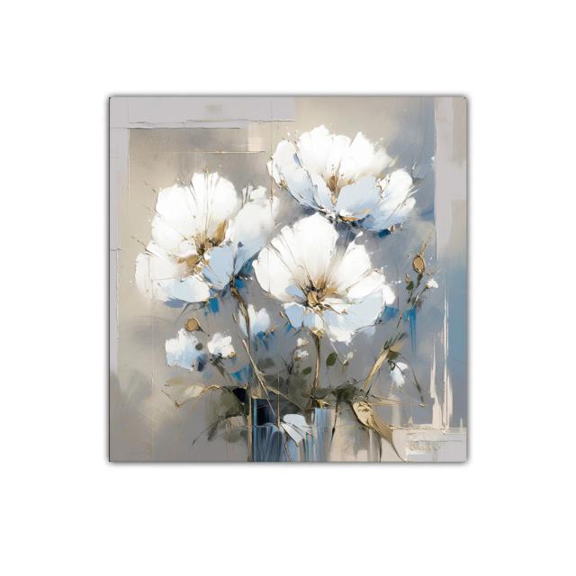 Cuadro floral con elegantes flores blancas y tonos neutros