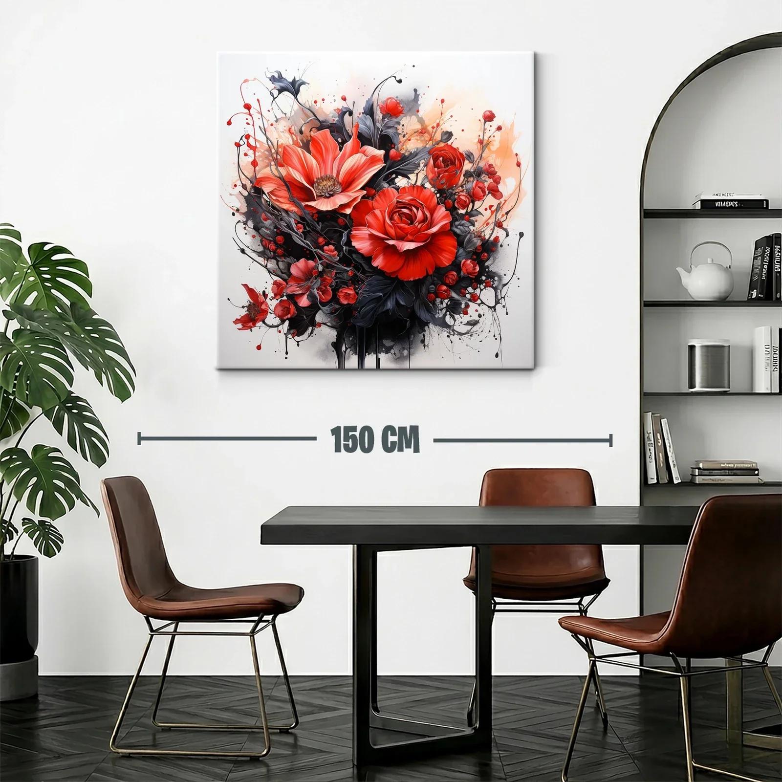 Cuadro floral en rojo y negro con detalles vibrantes — miniatura 2