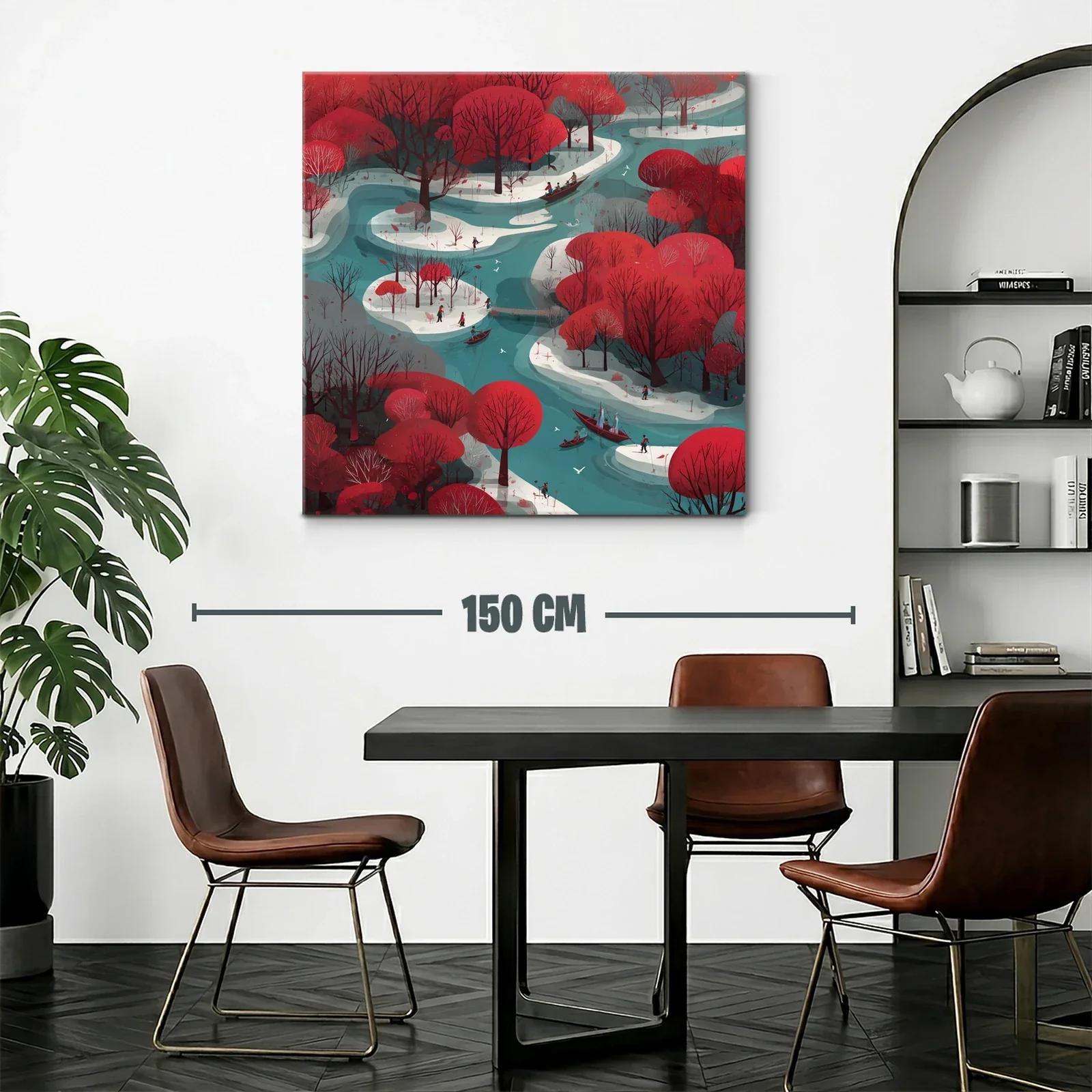 Paisaje de río con árboles rojos y caminos curvos — miniatura 2