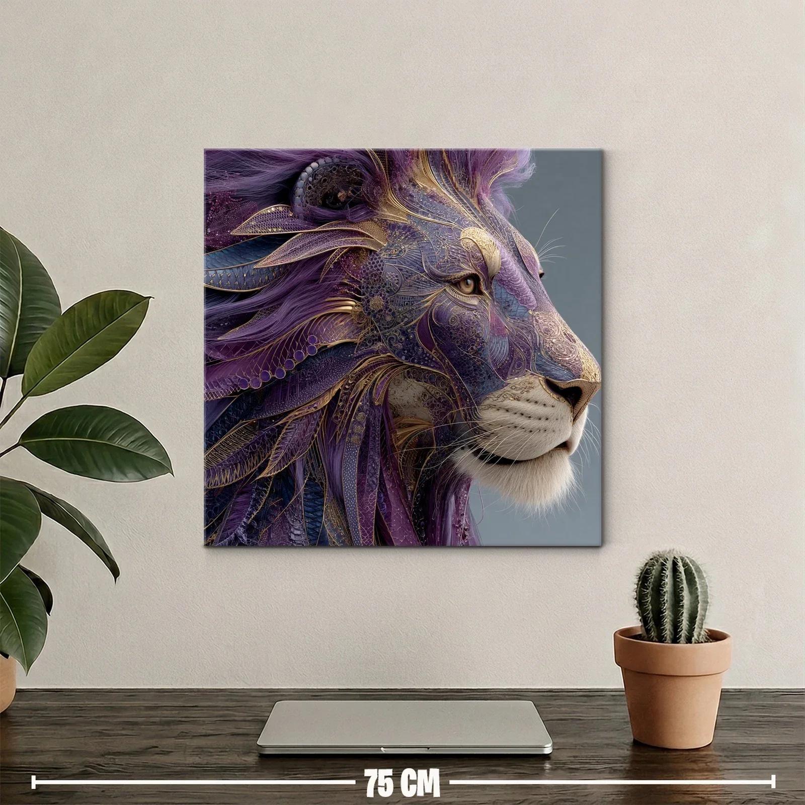 Impresionante león con detalles dorados y tonos violetas — miniatura 2