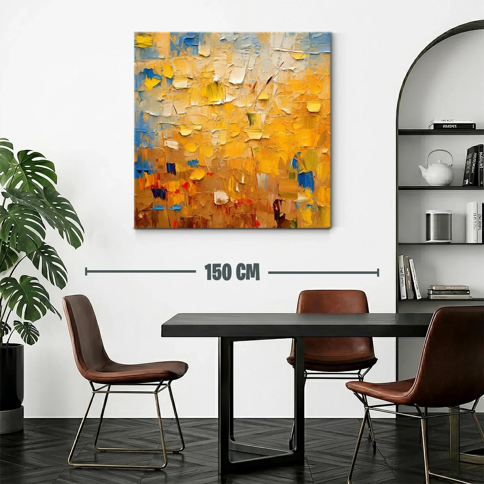 Cuadro abstracto en tonos cálidos con destellos azules — miniatura 2