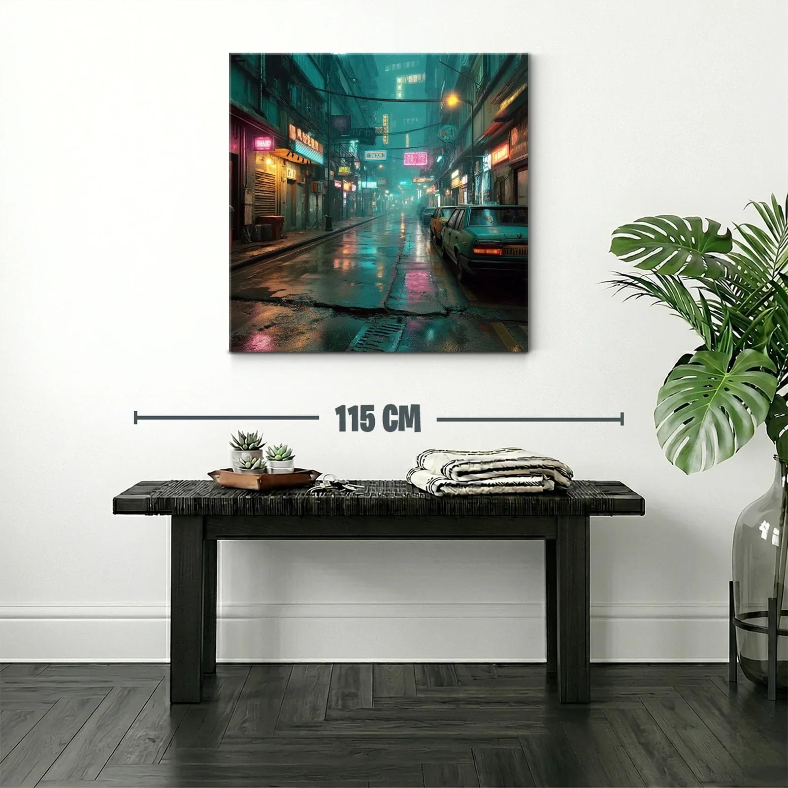 Calle urbana nocturna con luces de neón vibrantes — miniatura 2