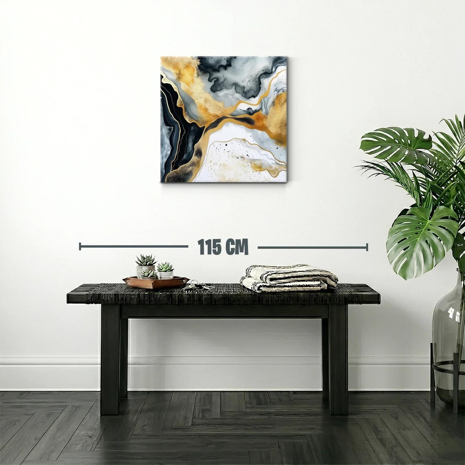 Cuadro abstracto con tonos dorados y grisáceos elegantes — miniatura 2