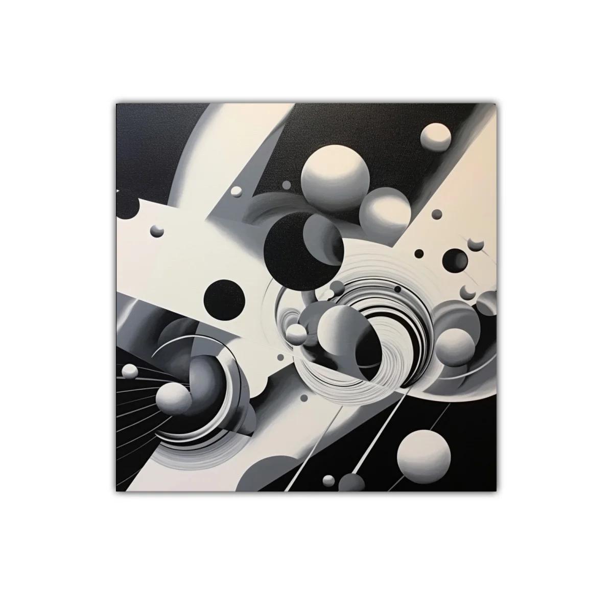 Composición abstracta en blanco negro con esferas dinámicas — imagen principal