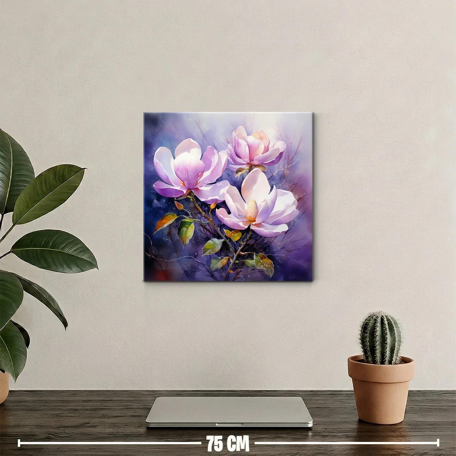 Cuadro con flores de magnolia en tonos lilas y verdes — miniatura 2