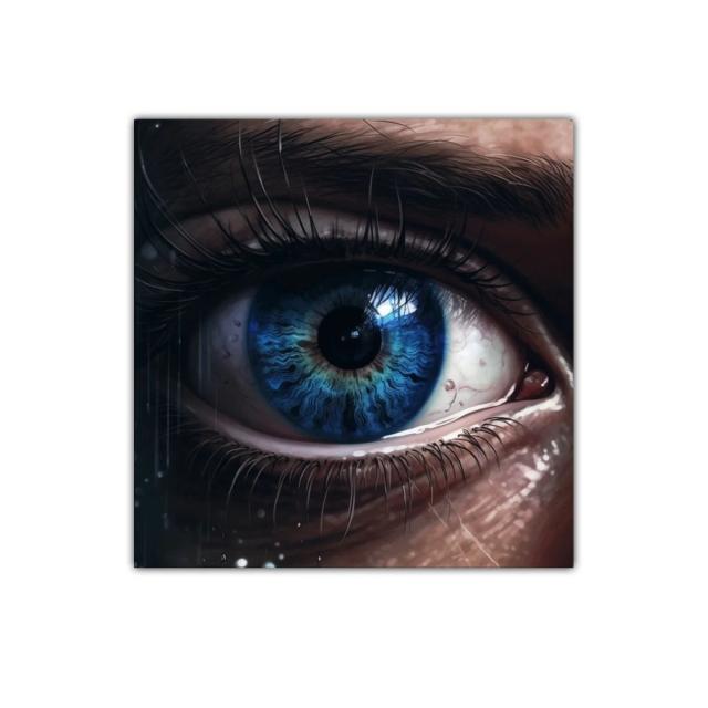 Detalle impactante de un ojo azul con texturas profundas
