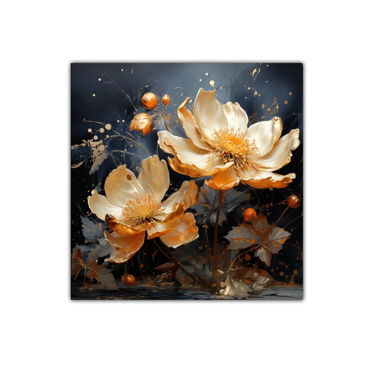 Flores doradas sobre fondo oscuro elegante y sofisticado