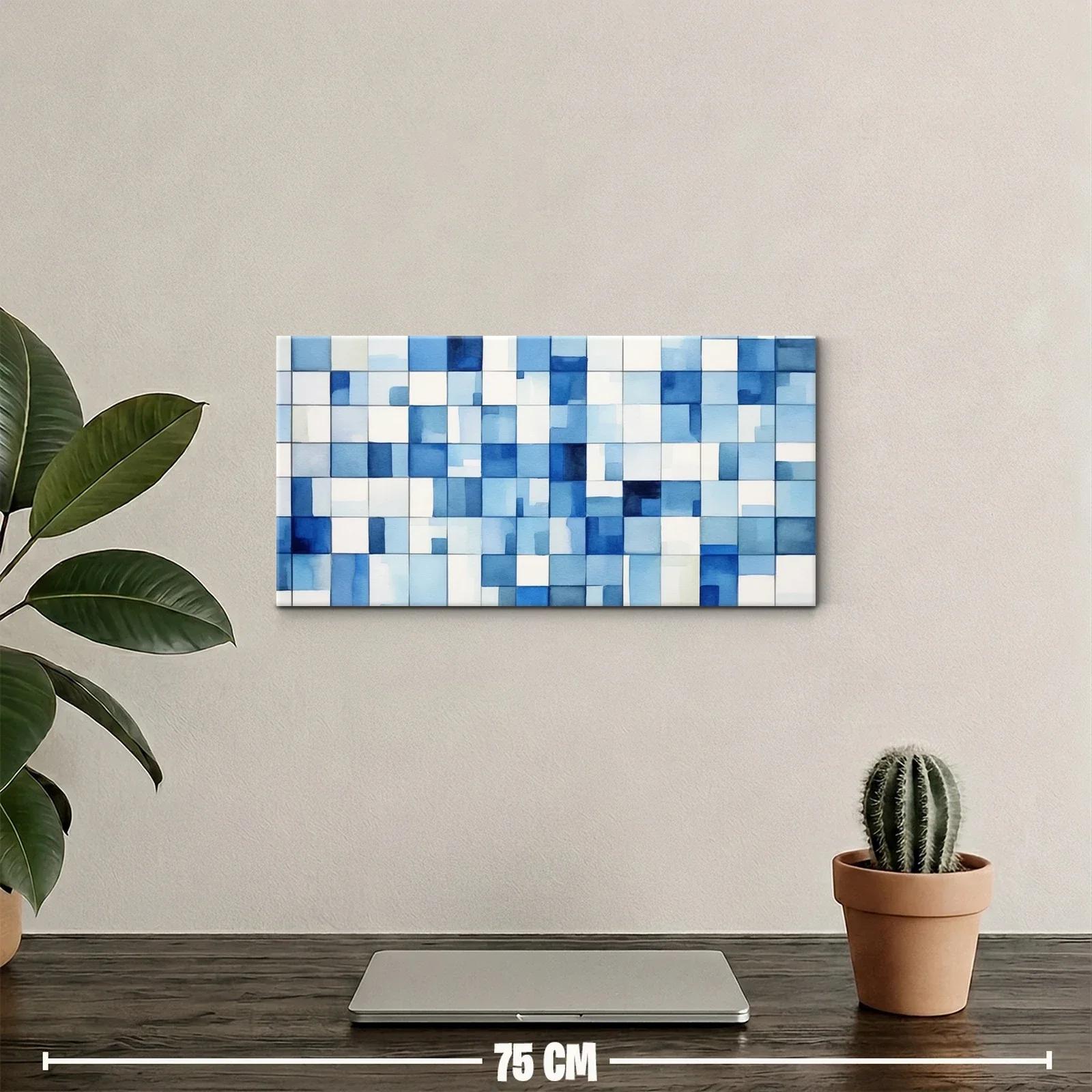 Cuadro mosaico geométrico azul con capas superpuestas — miniatura 2