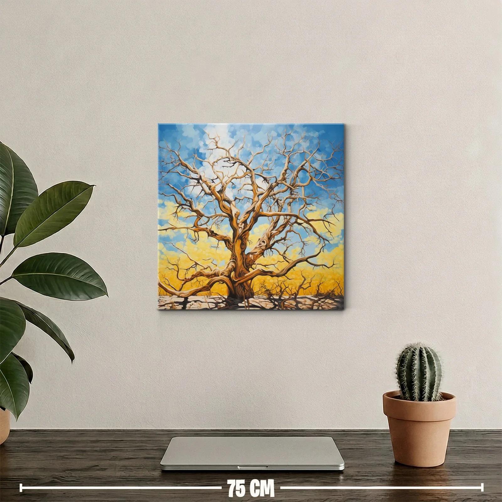 Árbol desnudo con cielo vibrante y fondo amarillo — miniatura 2