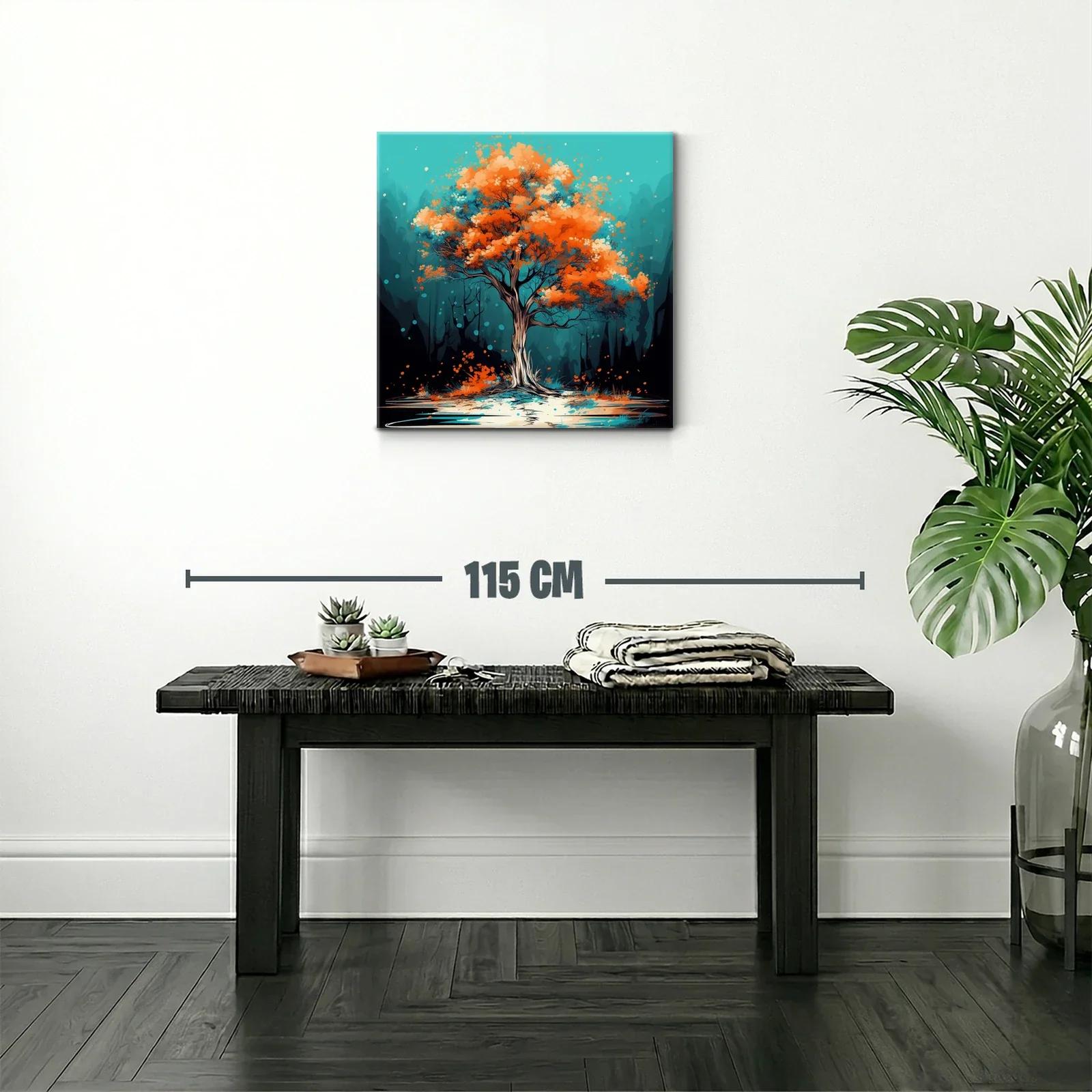Árbol vibrante con follaje naranja en paisaje azul — miniatura 2