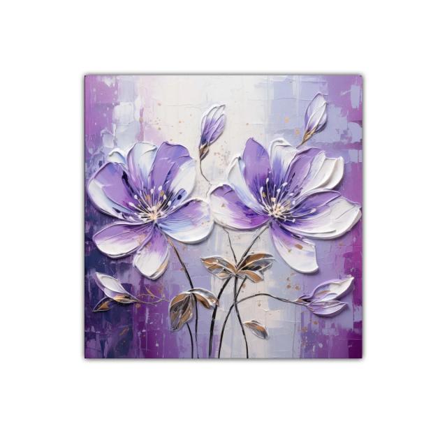 Cuadro floral con tonos púrpuras y detalles dorados