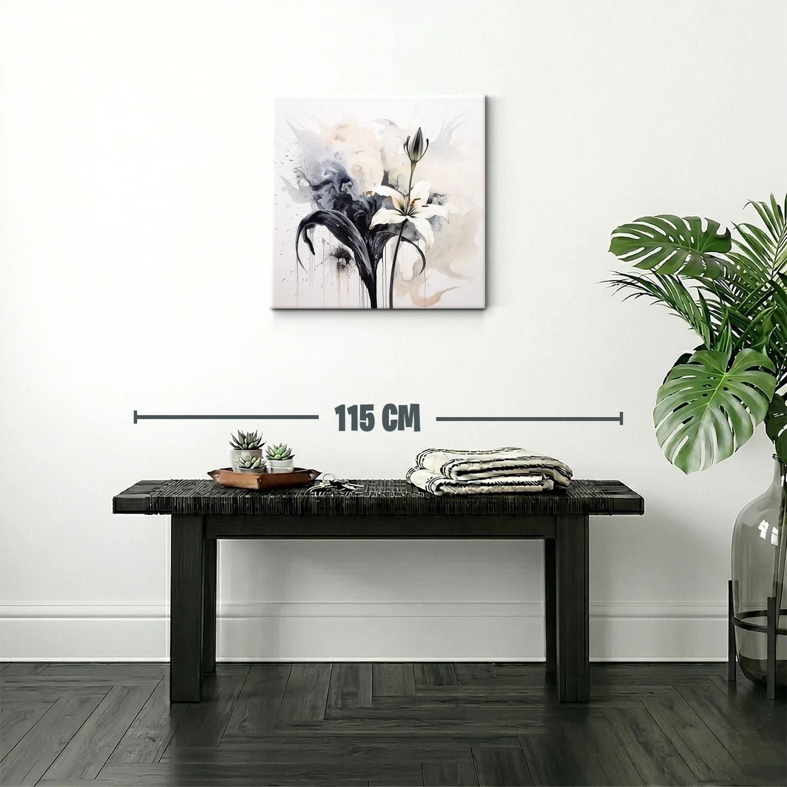 Cuadro floral elegante con lirio blanco y contraste en tonos neutros — miniatura 2