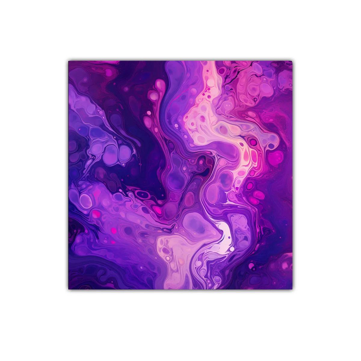 Cuadro abstracto con formas fluidas en tonos morados y rosas