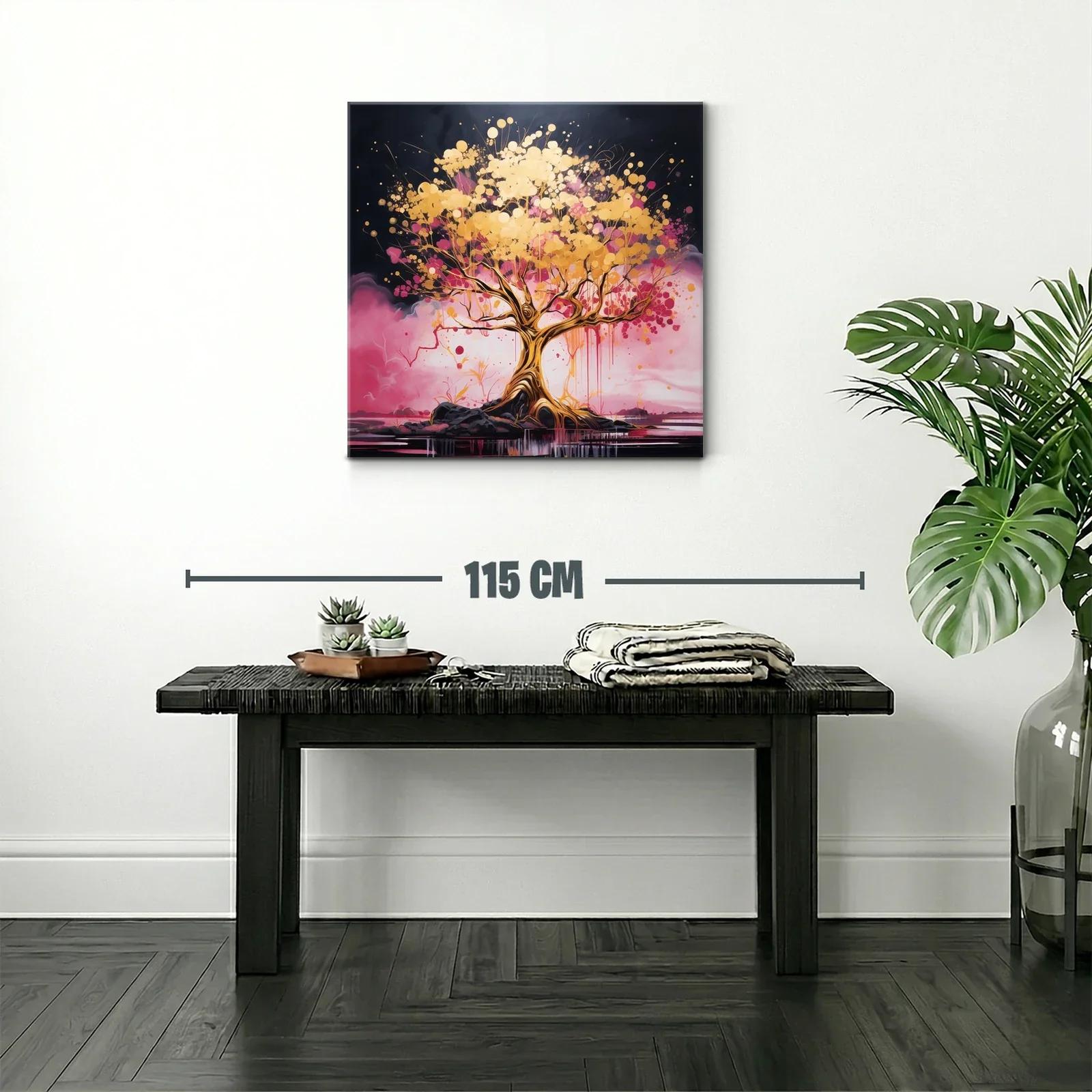 Árbol dorado con vibrantes tonos rosas sobre fondo oscuro — miniatura 2
