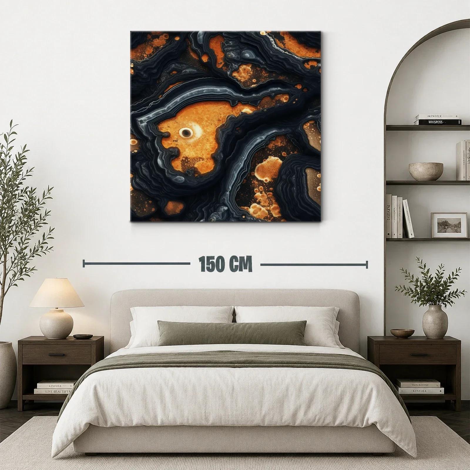 Cuadro abstracto con tonos ocres y detalles negro grisáceos — miniatura 3