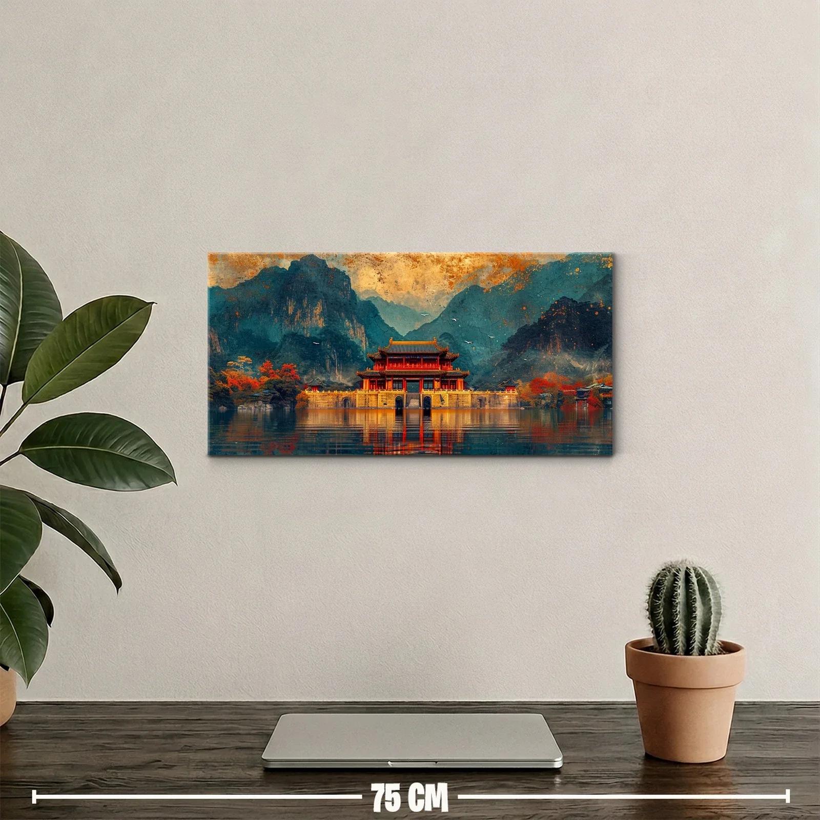 Cuadro pabellón oriental junto al lago con reflejo amplio — miniatura 2