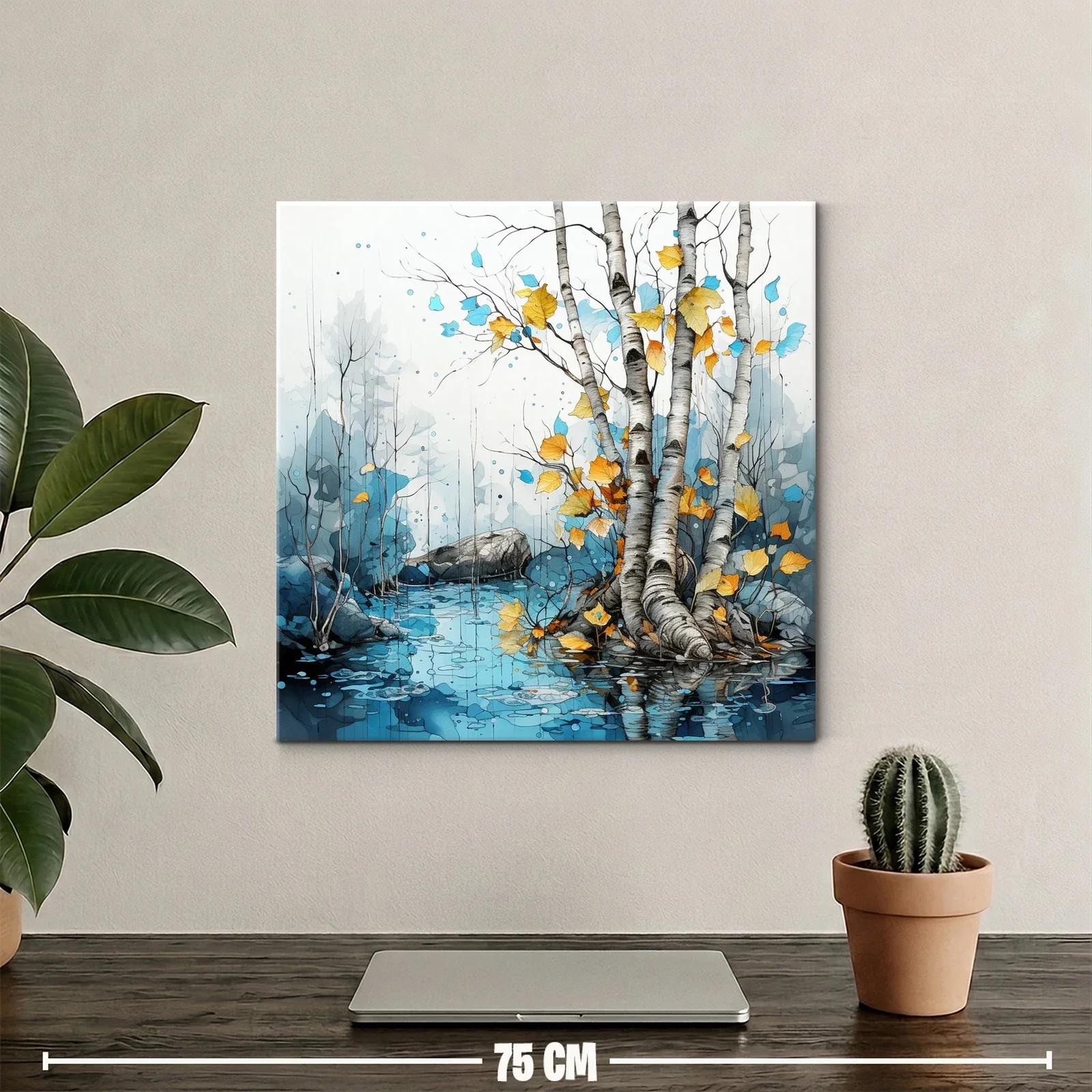 Paisaje sereno de abedules con hojas doradas reflejadas en agua — miniatura 2