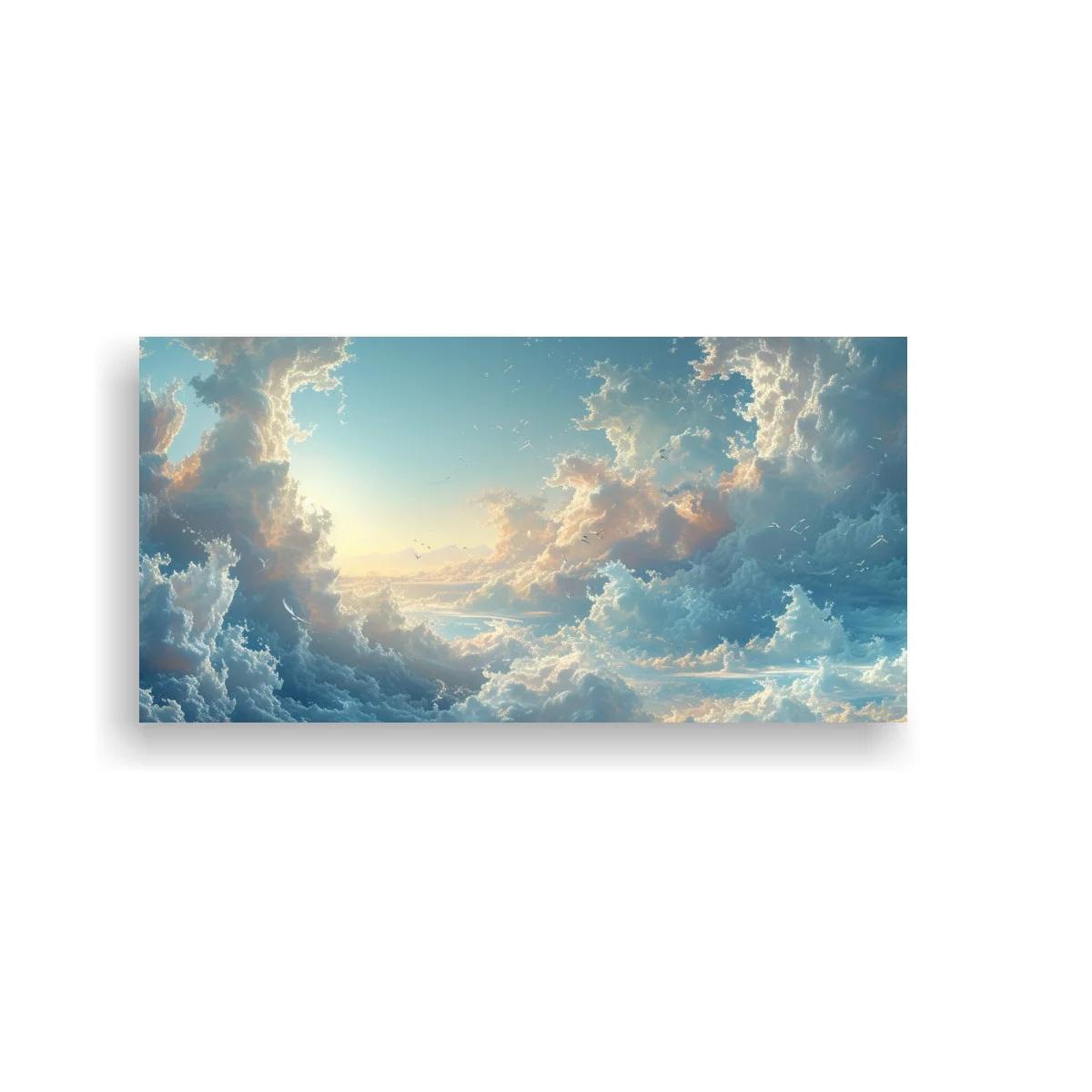 Cuadro cielo con nubes y luz dorada