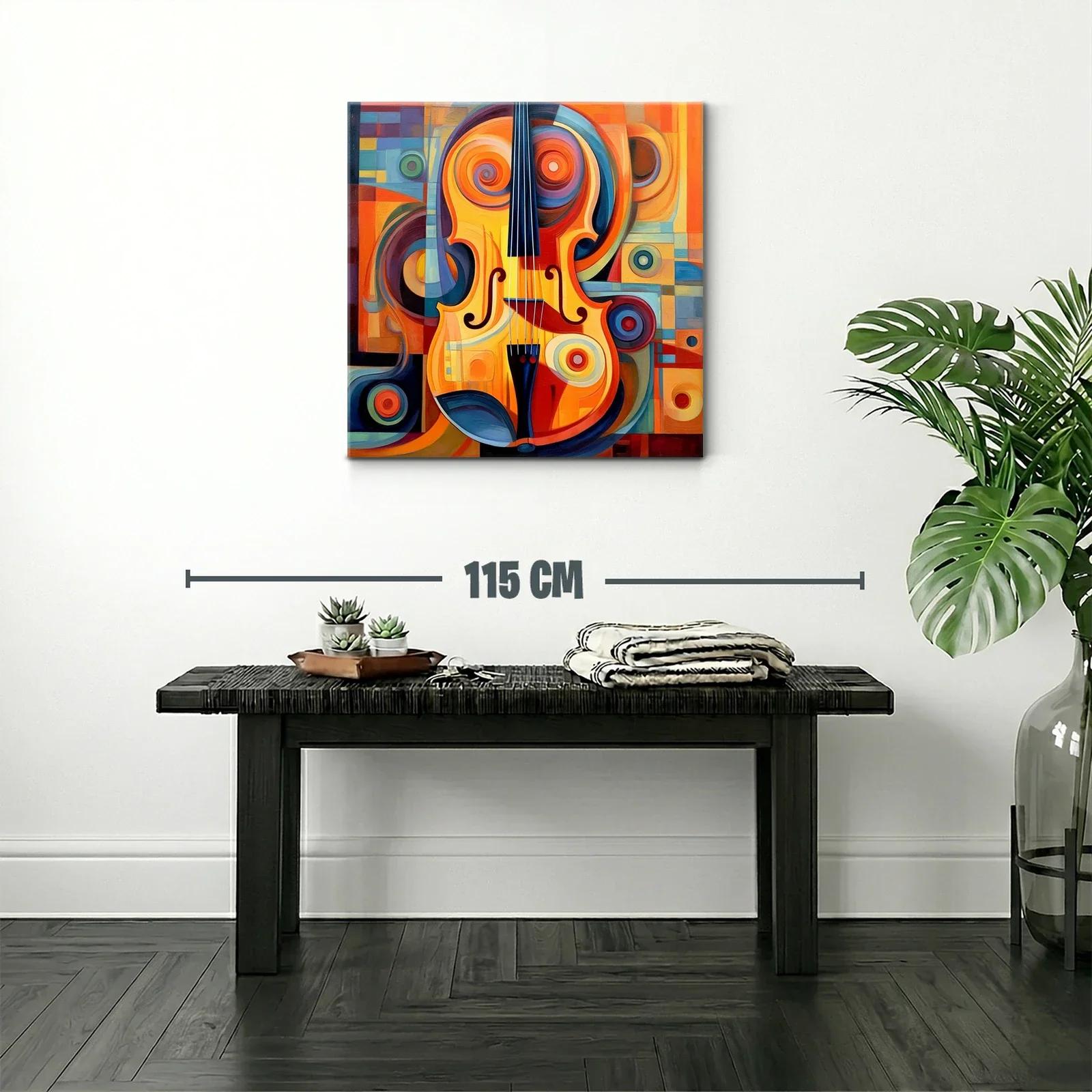 Cuadro vibrante con violín en tonos cálidos y formas abstractas — miniatura 2