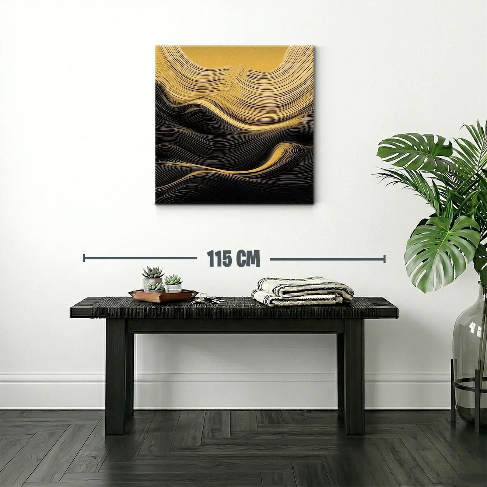 Cuadro abstracto líneas doradas y negras en movimiento — miniatura 2