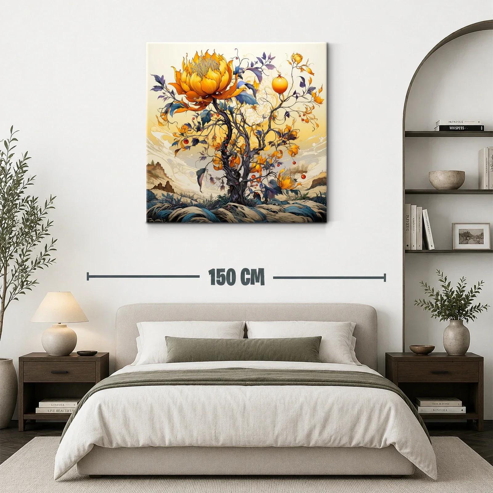 Cuadro fantasioso con árbol y flores en tonos cálidos — miniatura 3