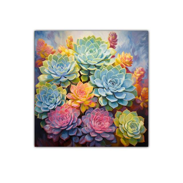 Cuadro decorativo con suculentas en tonos vibrantes