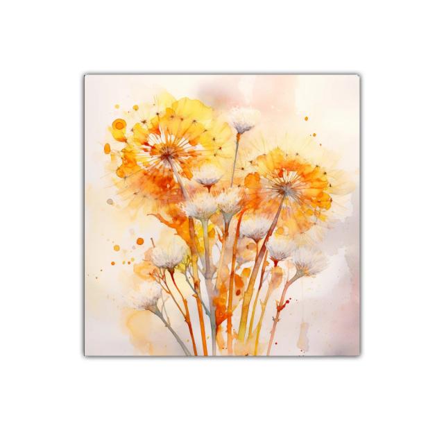 Cuadro decorativo con diente de león en tonos anaranjados